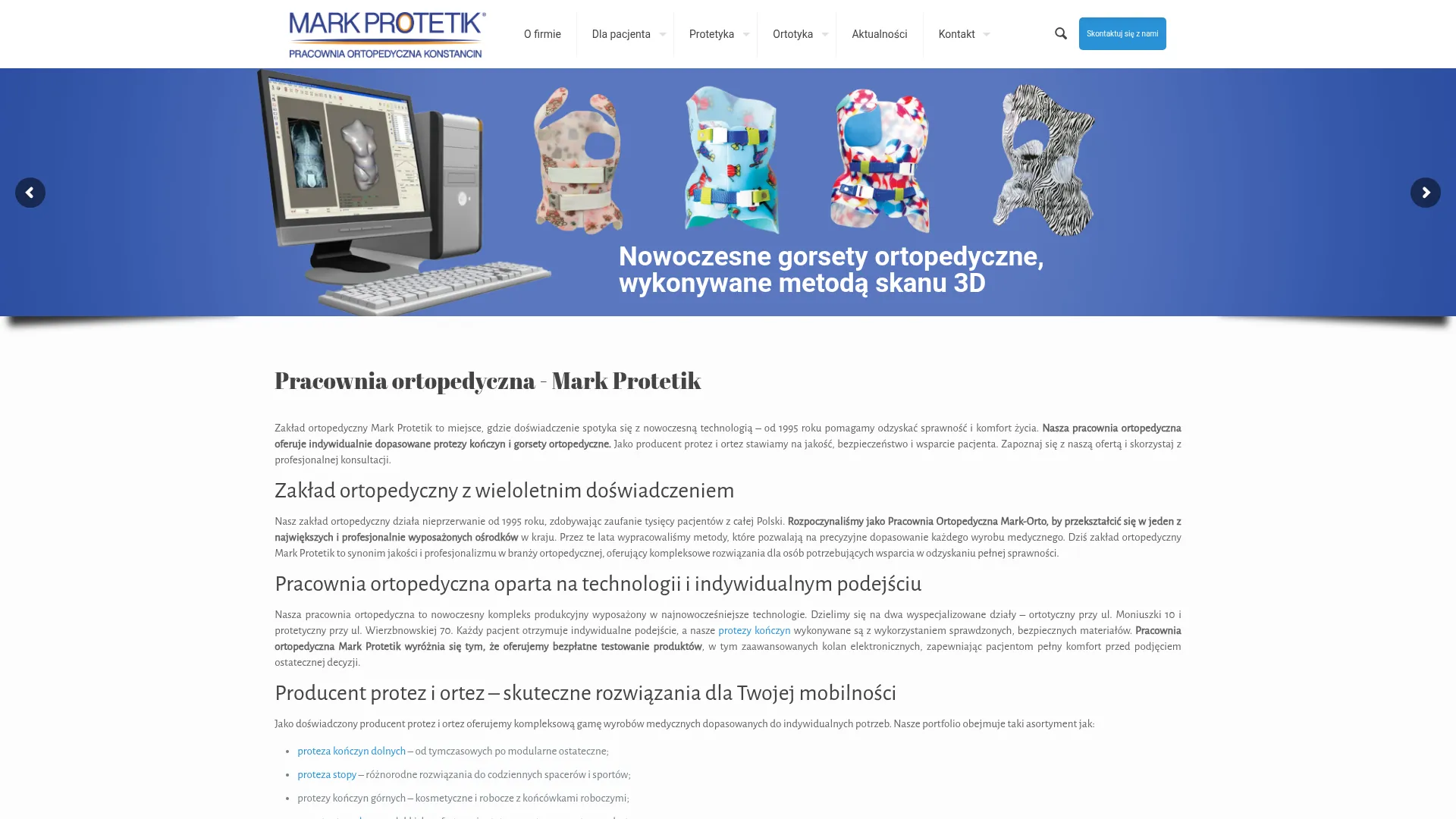 Zrzut ekranu strony Pracownia Ortopedyczna Mark Protetik